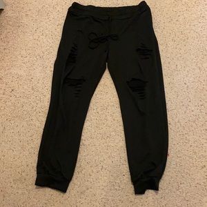 Black distressed joggers